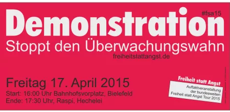 Flyer zur Demonstration „Stoppt den Überwachungswahn“.