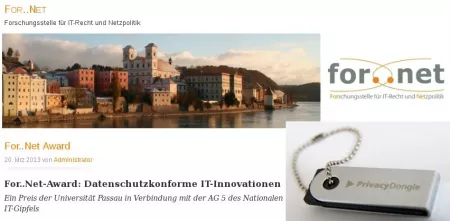 Collage: Privacy Dongle und Artikel von for..net.