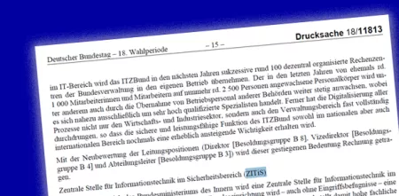 Screenshot der Seite 15 der Drucksache 18/11813. Das Wort „ZITiS“ ist markiert.