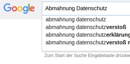 Screenshot einer Google-Suche: „Abmahnung Datenschutz“.