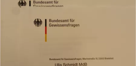 Briefkopf mit dem Text „Bundesamt für Gewissensfragen“.