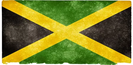 Eine Jamaica-Flagge (Diagonales gelbes Kreus, links und rechts die Dreiecke sind schwarz, oben und unten grün.