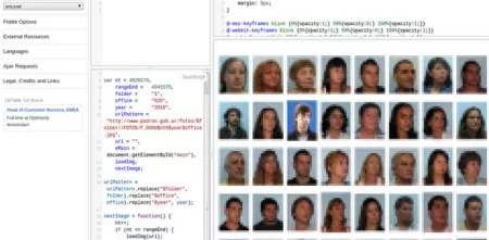 Eine Website mit vielen Portraits von Personen. Diese sind verpixelt.