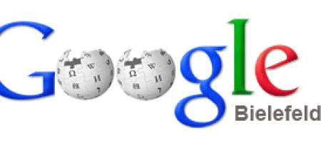 Variation des Google-Logos mit den Wikimedia-Weltkugeln als Os.