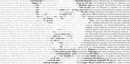 Edward Snowden dargestellt durch Text, der in unterschiedlichen Graustufen formatiert ist.