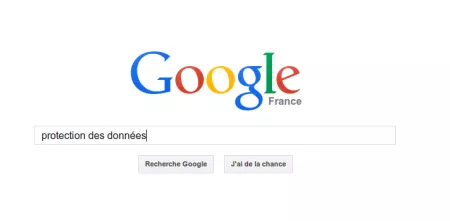 Screenshot: Google-Suchfeld mit dem Inhalt „protection des données“.