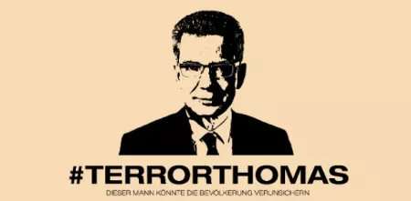 Eine Grafik von Thomas de Mezière. Darunter der Text „#TERRORTHOMAS“