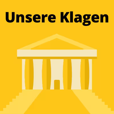 Grafik: Gerichtsgebäude (schematisch). Darüber: „Unsere Klagen“