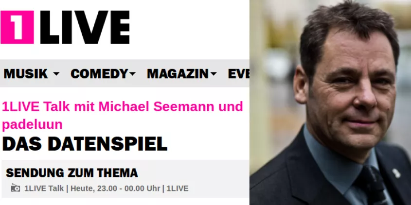 Collage: 1live-Sendetermin und eine Portraitaufnahme von padeluun.