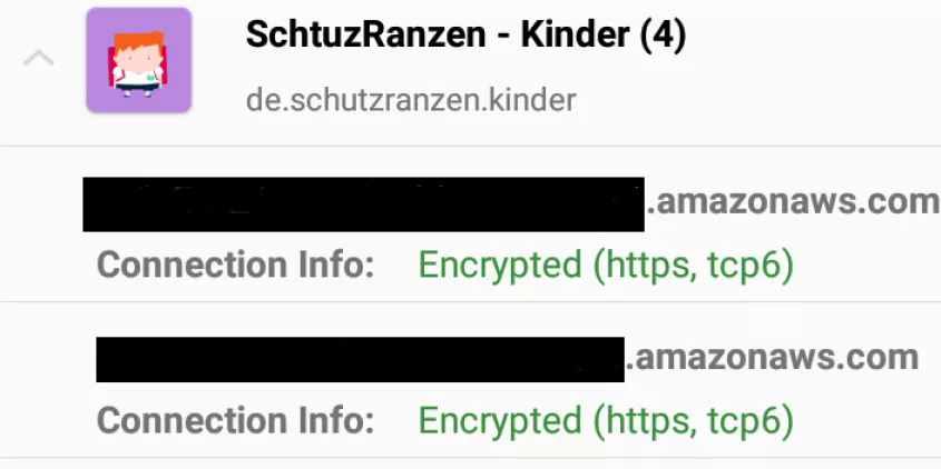 Screenshot von Netmonitor „Schutzranzen“ mit geschwärzten Bereichen.