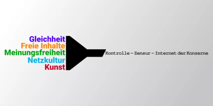 Grafik: Ein Trichter filtert Wörter.