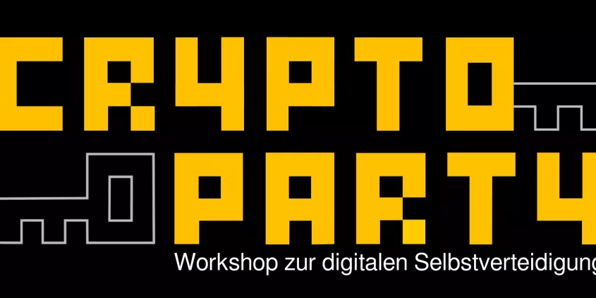 CryptoParty-Logo in den Farben schwarz und gelb.