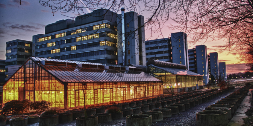 Foto der Universität Bielefeld am Abend