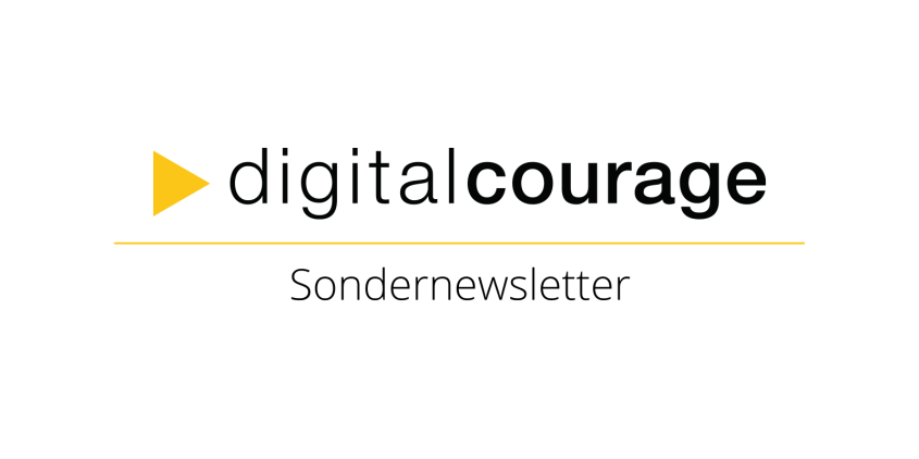Logo von Digitalcourage und das Wort „Sondernewsletter“