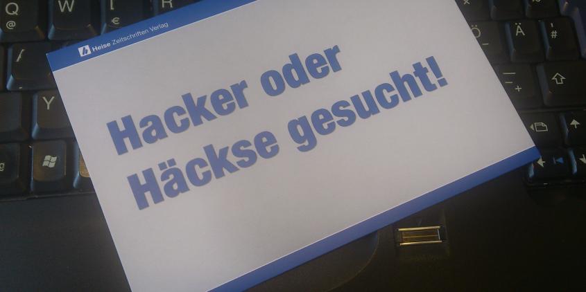 Postkarte von heise: „Häcker oder Häckse gesucht!“