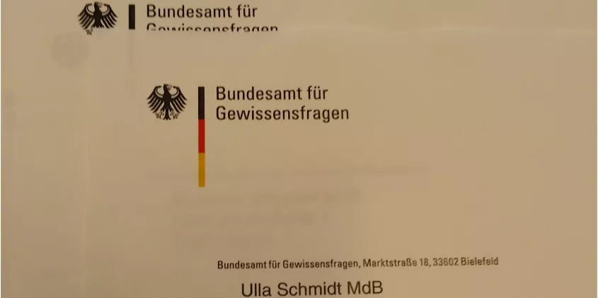 Briefkopf mit dem Text „Bundesamt für Gewissensfragen“.