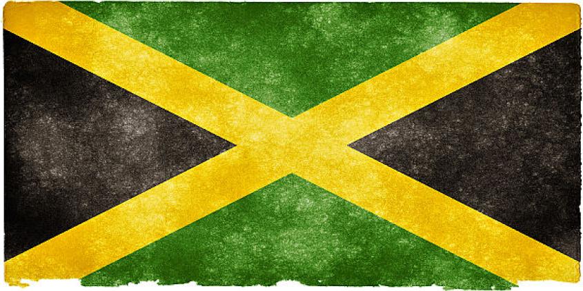 Eine Jamaica-Flagge (Diagonales gelbes Kreus, links und rechts die Dreiecke sind schwarz, oben und unten grün.