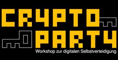 CryptoParty-Logo in den Farben schwarz und gelb.