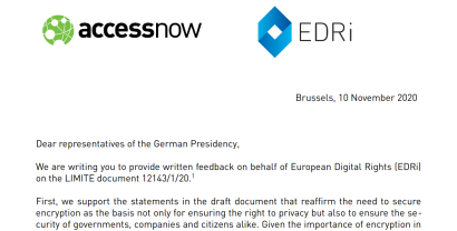 Screenshot des Briefes von accessnow und edri.