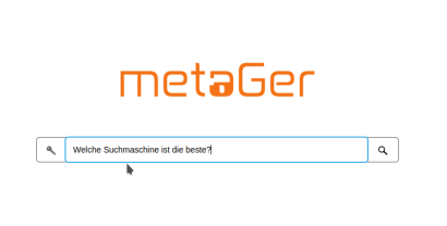 Browseransicht von Metager. Im Suchfeld steht die Frage, welche Suchmaschine die beste ist.