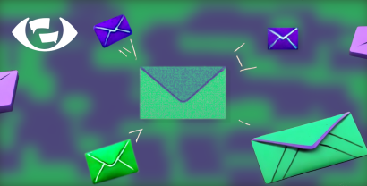 Mehrere Briefe vor lila/grünem Hintergrund. Links oben das Logo der ChatkontrolleSTOPPEN-Kampagne.