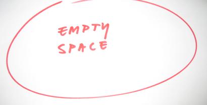Roter Stift auf weißem Papier: „Empty space“ (eingekreist).