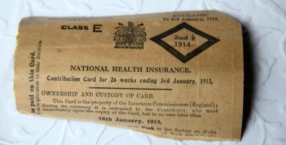 Teilnahmekarte für die "National Health Insurance" vom 1915 (noch ohne Foto).