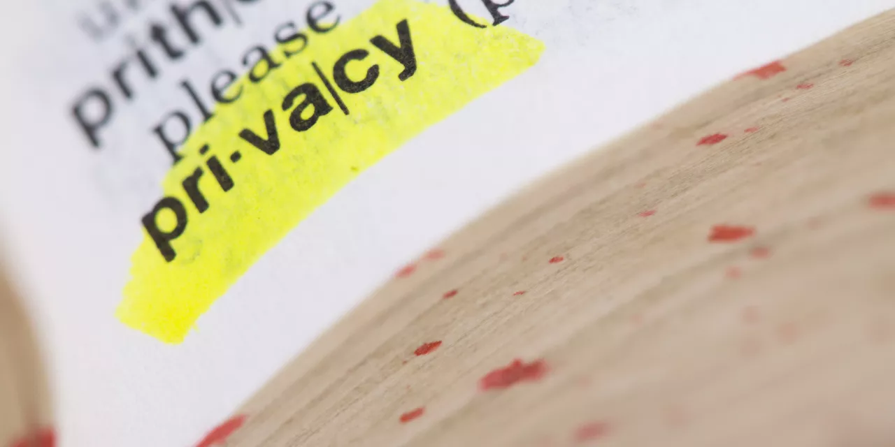 Das Wort "privacy" ist in einem Wörterbuch mit einem Textmarker markiert.