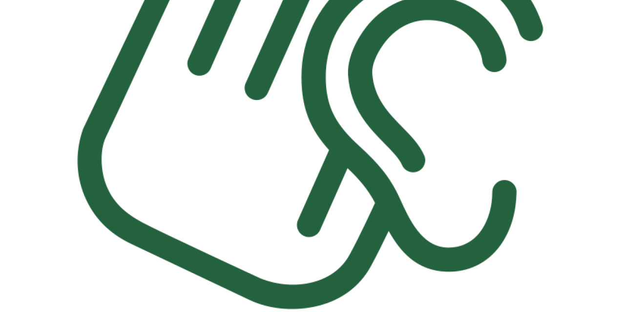 Logo des AK Vorrat. Symbol einer Hand hinter einem Ohr.