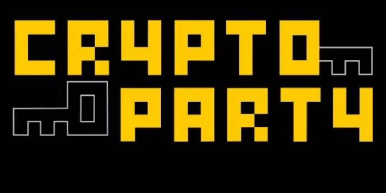 CryptoParty-Logo in den Farben schwarz und gelb.