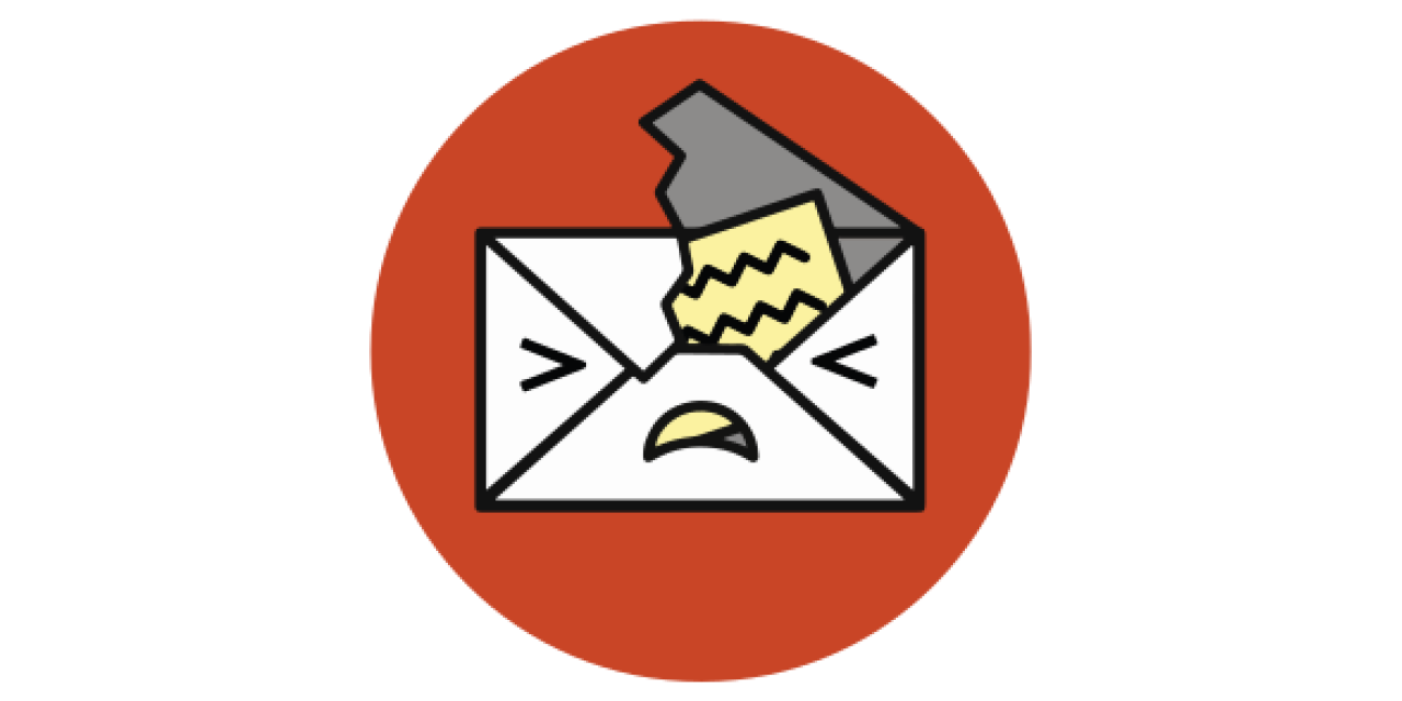 EFail-Symbolbild (Grafik eines offen gerissenen Briefumschlags mit zerknautschtem Gesicht).