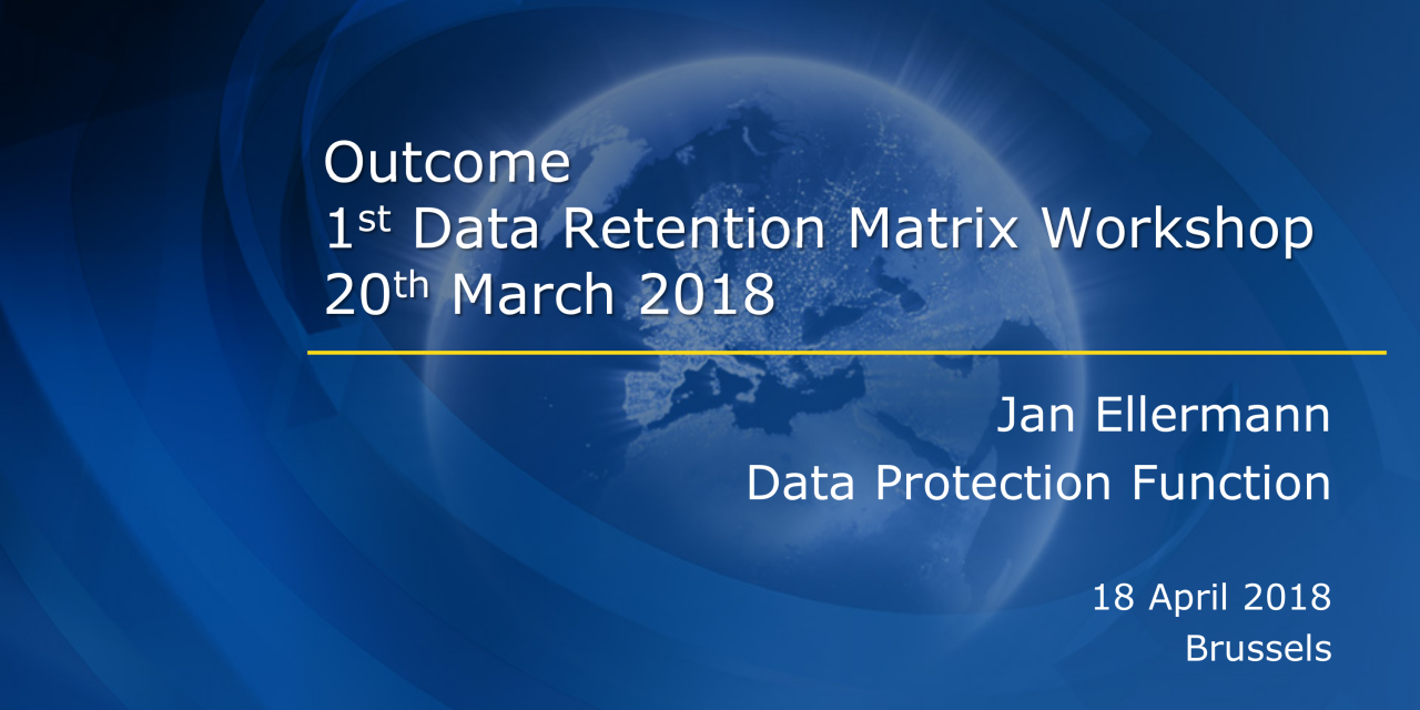 Screenshot eines Europol-Workshops (Data Protection Function) (weiße Schrift auf blauem Grund)