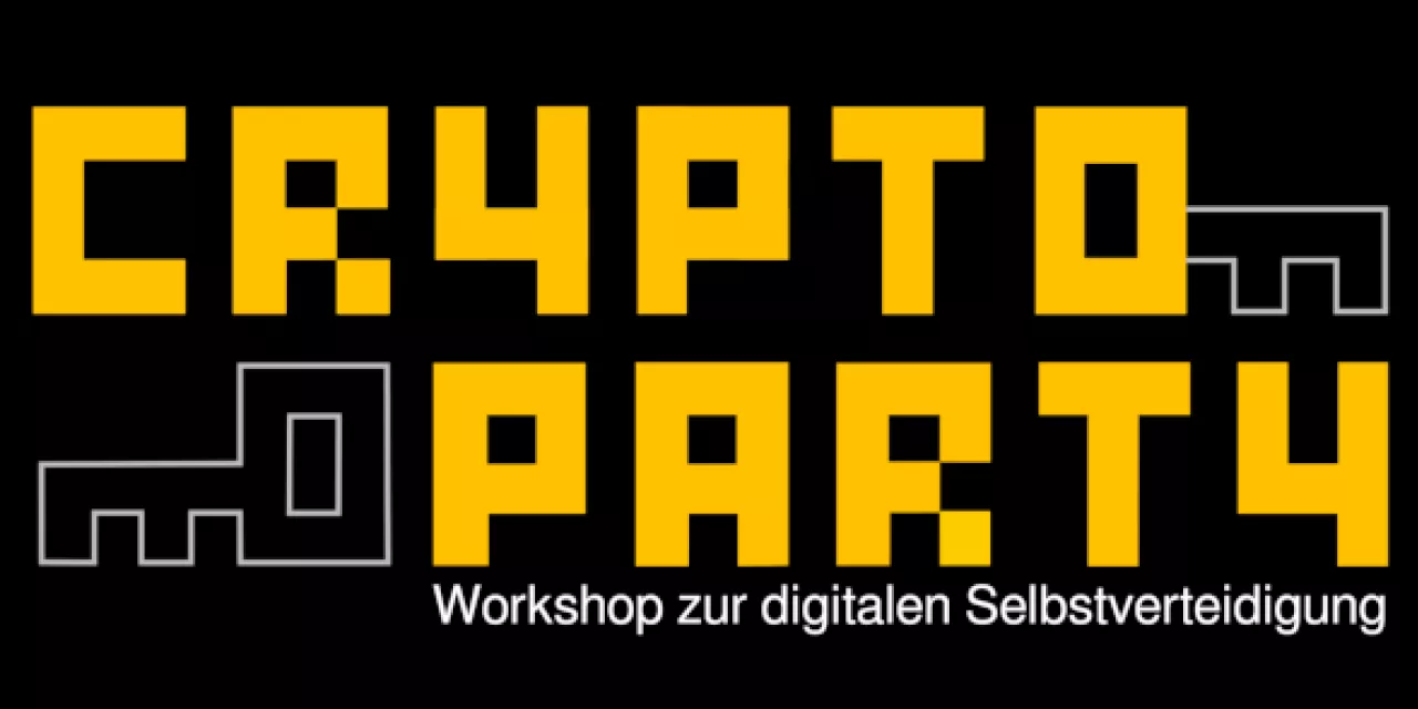 CryptoParty-Logo in den Farben schwarz und gelb.