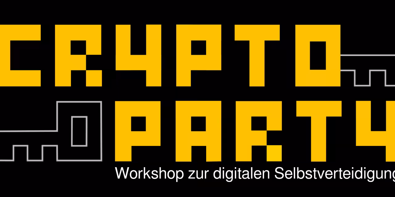 CryptoParty-Logo in den Farben schwarz und gelb.