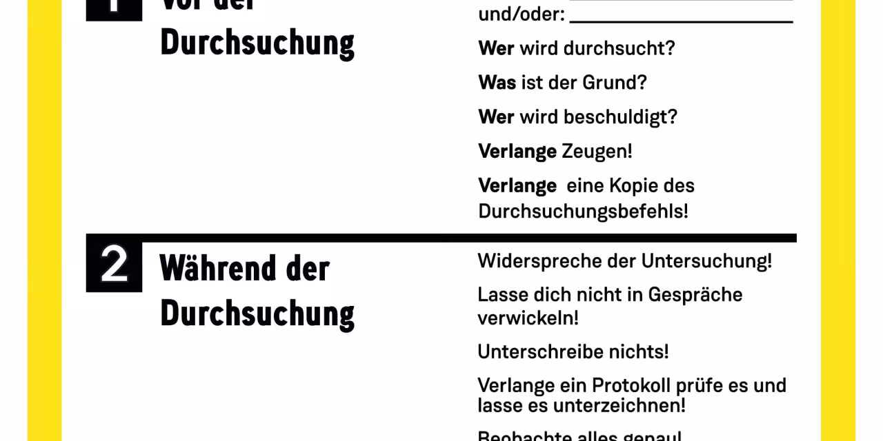Aufkleber: Richtiges Verhalten bei Hausdurchsuchungen