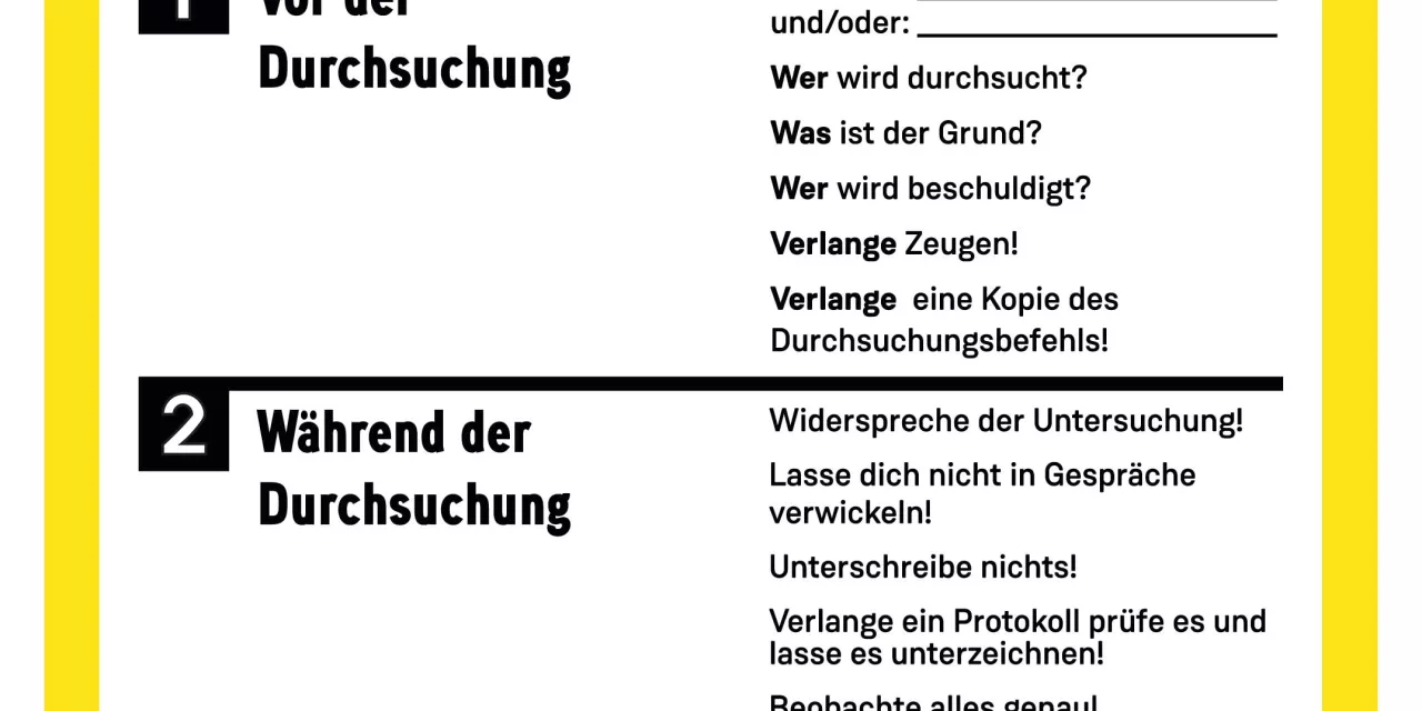 Aufkleber: Richtiges Verhalten bei Hausdurchsuchungen