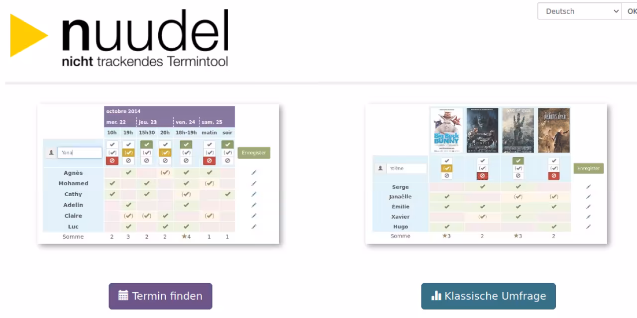 Screenshot Hauptseite von Nuudel