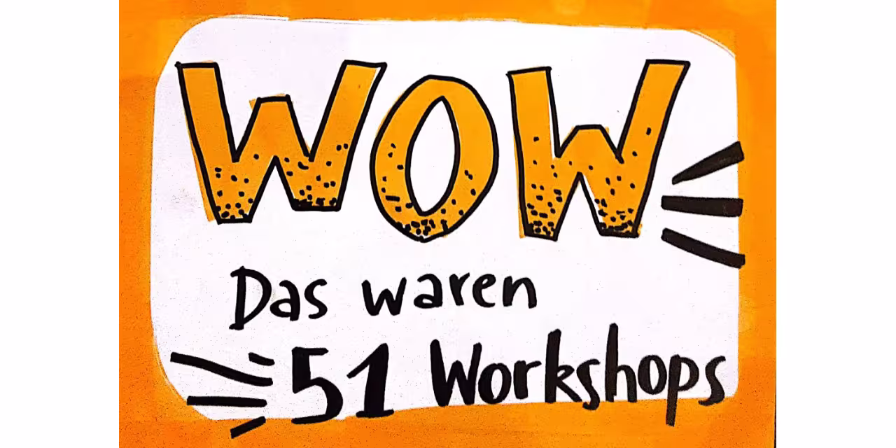 Gezeichneter Schriftzug: Wow. Das waren 51 Workshops.