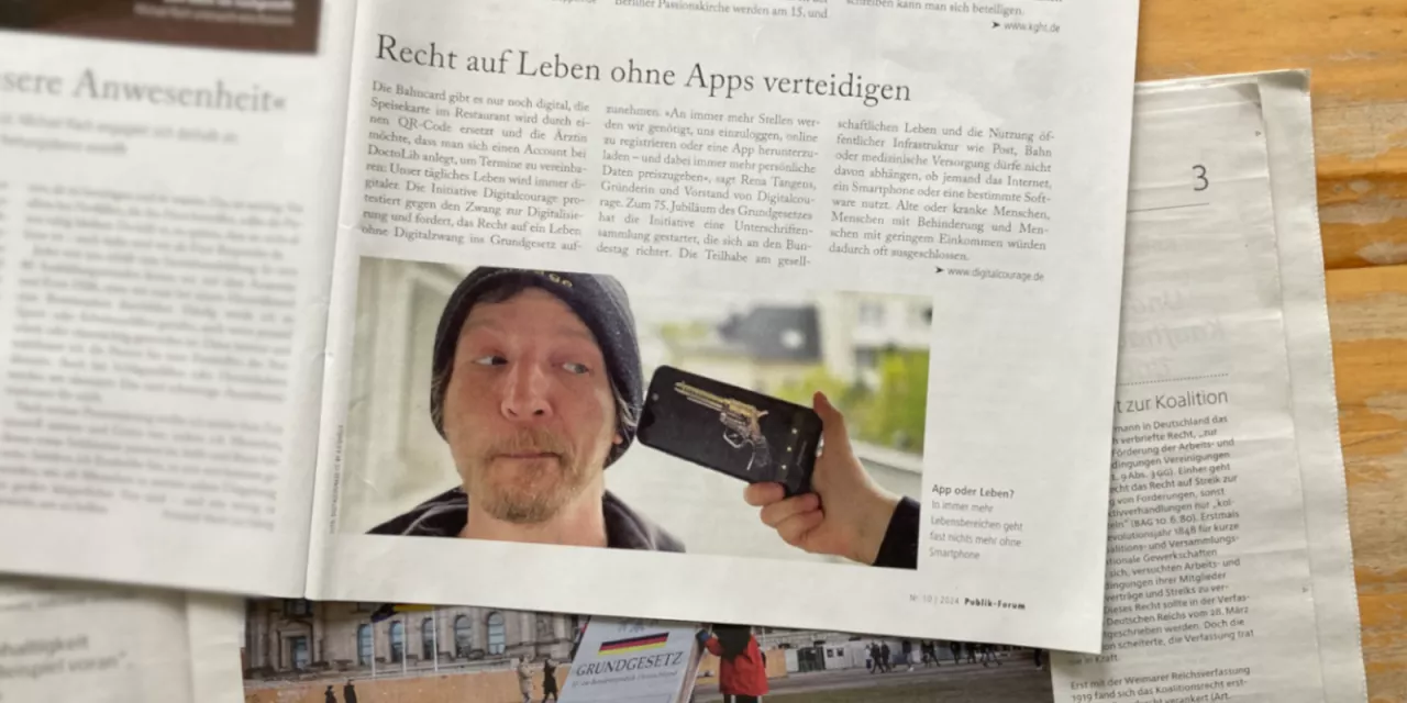 Ein Zeitungsartikel über die Petition zu „Recht auf Leben ohne Digitalzwang ins Grundgesetz“