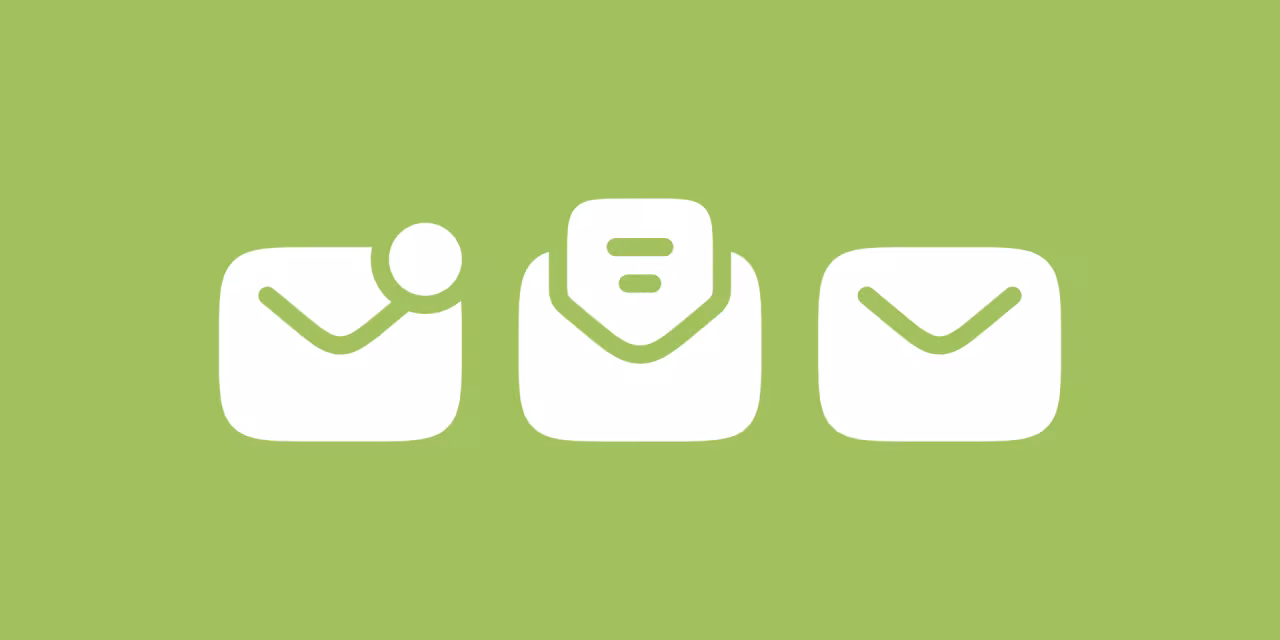 Drei Symbole eines Briefs (ungelesen, geöffnet, geschlossen)