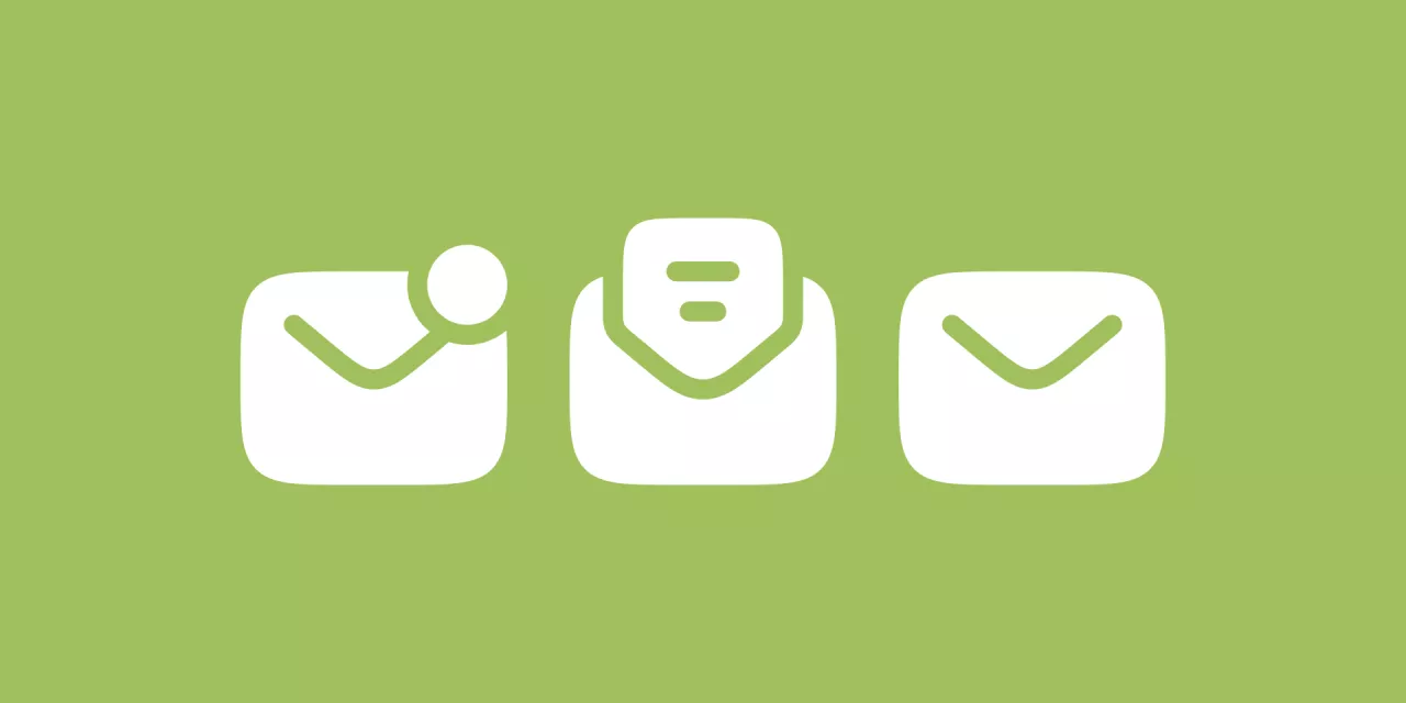 Drei Symbole eines Briefs (ungelesen, geöffnet, geschlossen)