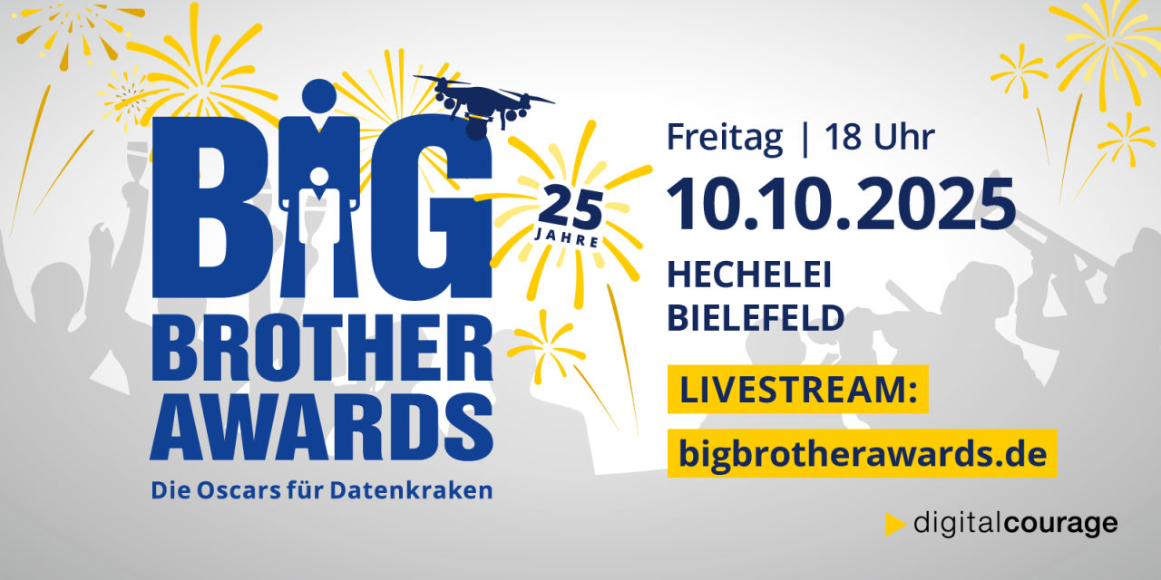 Werbebanner für die 25-jährigen BigBrotherAwards.