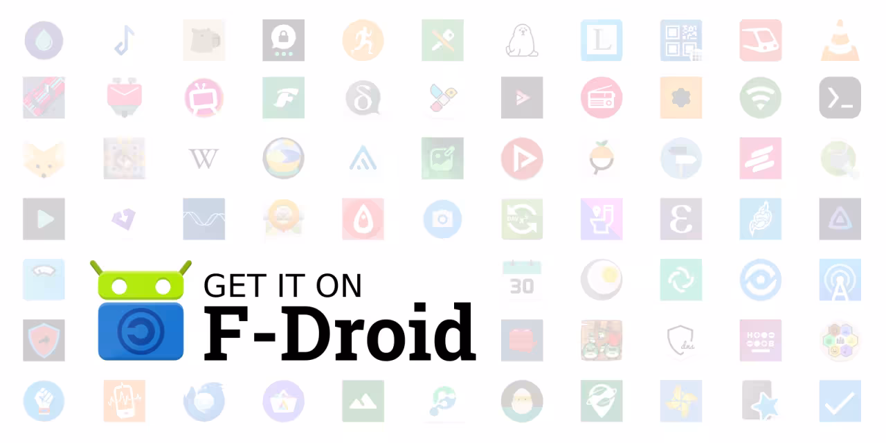 Grafik: Präsent das F-Droid-Logo, im Hintergrund ganz viele unterschiedliche F-Droid-Apps.