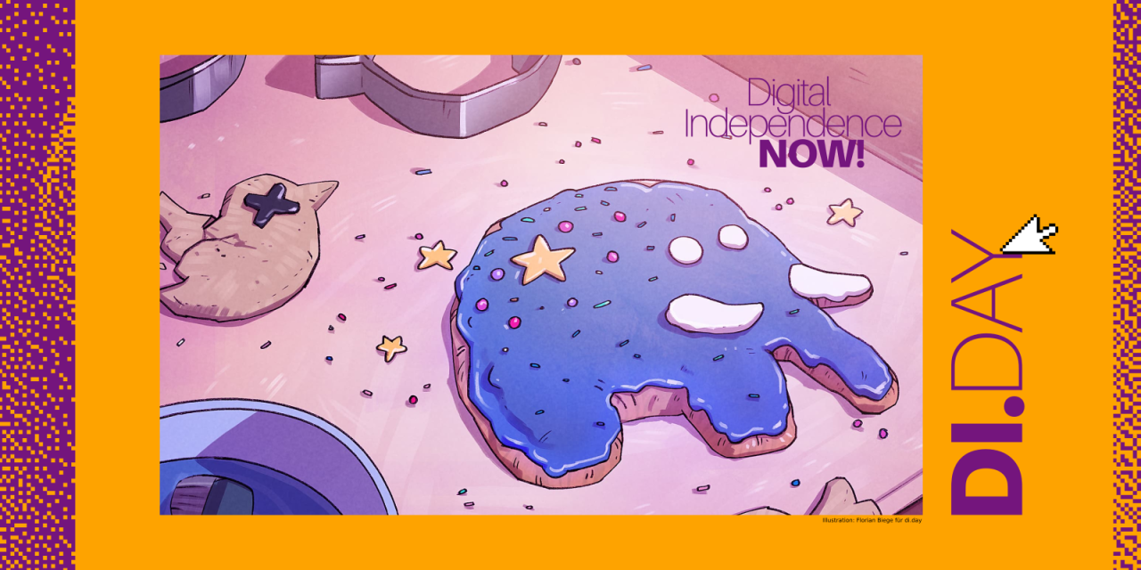 Sharepic zum „DI.DAY“ mit einer Illustration des Mastodon-Logos als Keks.