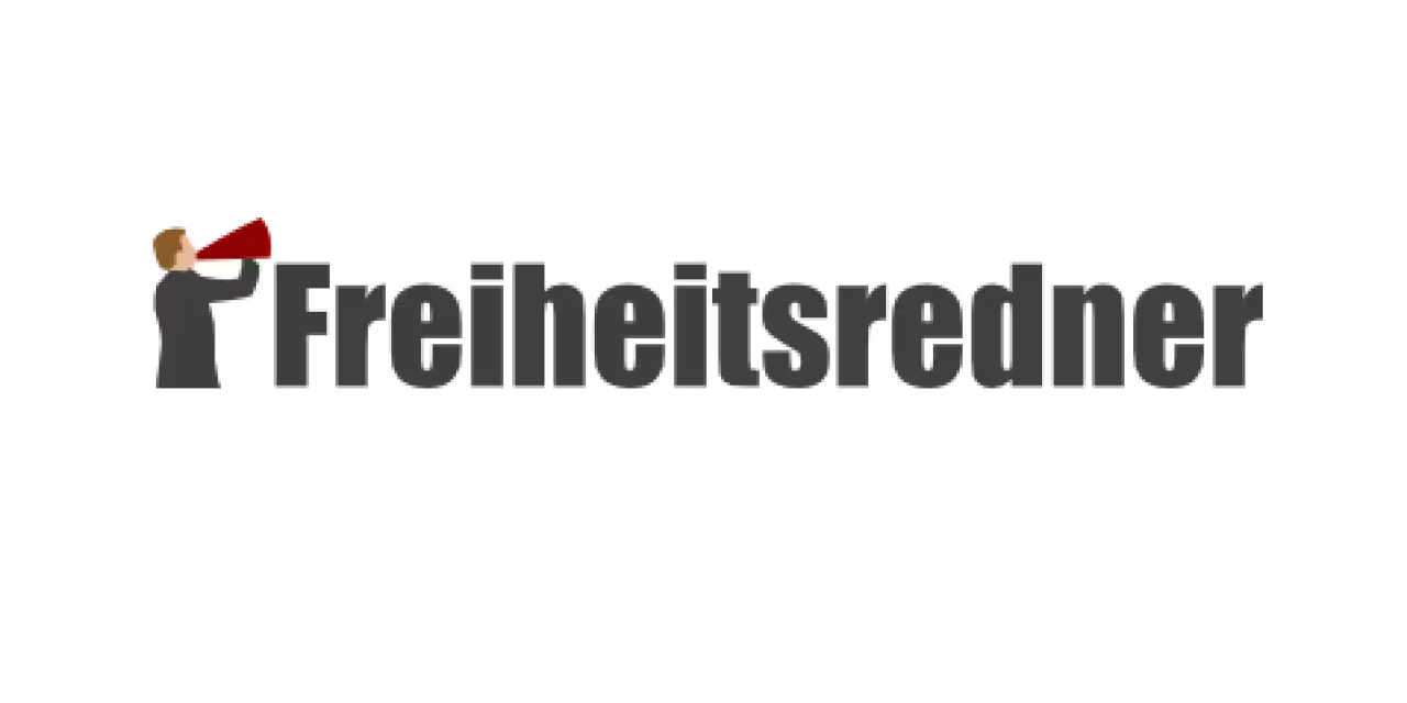 Freiheitsredner-Schriftzug, eine Person spricht in eine Flüstertüte.
