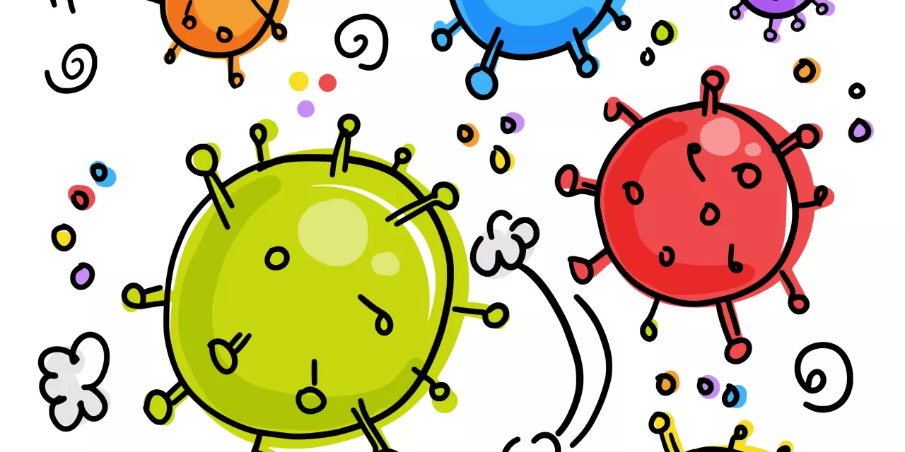 Bunte gemalte Viren im Comicstil.