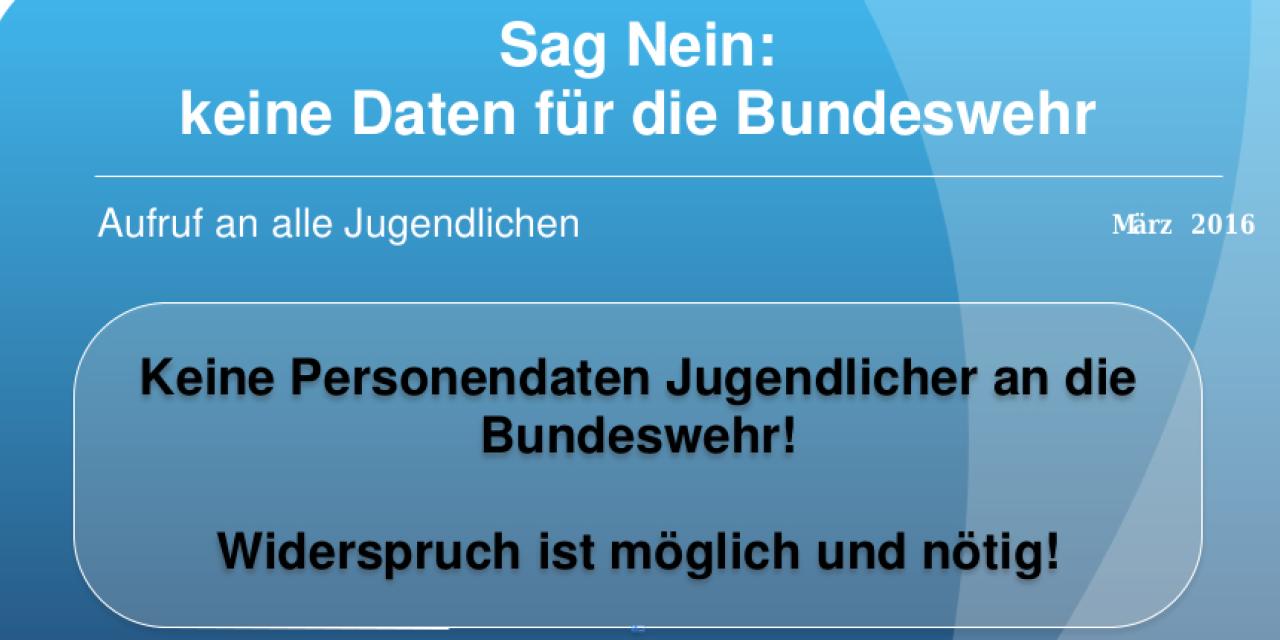 Screenshot des Flyers „Sag Nein: keine Daten für die Bundeswehr“.