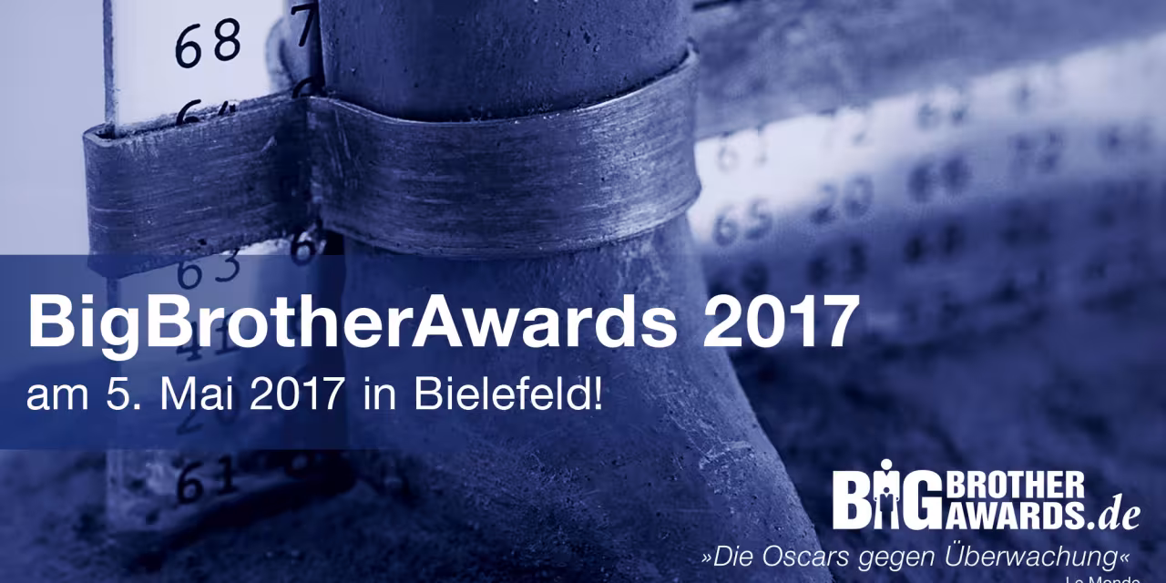 Flyer für die BBAs 2017 mit Informationen zu Veranstaltungsort und -datum. Im Hintergrund eine Detailaufnahme der BBA-Statue.