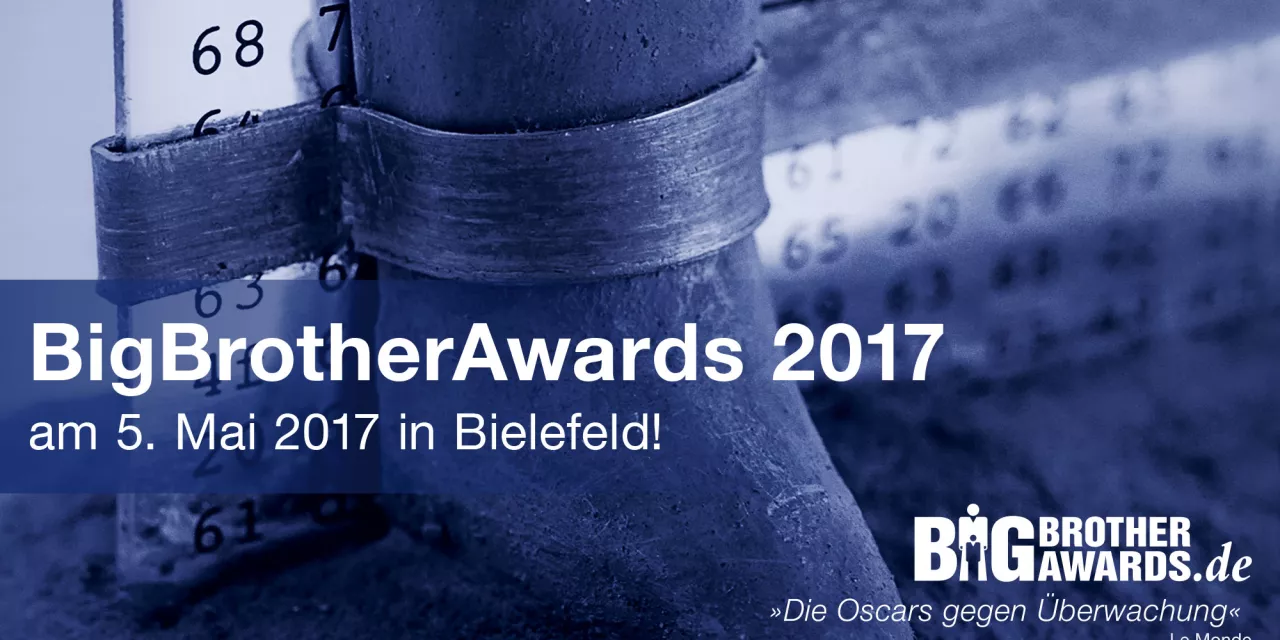 Flyer für die BBAs 2017 mit Informationen zu Veranstaltungsort und -datum. Im Hintergrund eine Detailaufnahme der BBA-Statue.