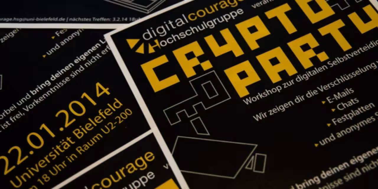 Flyer für eine Cryptoparty.